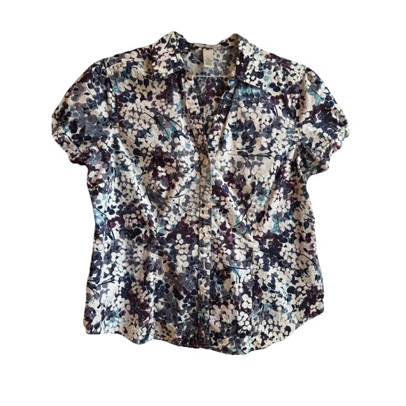 G.H. Bass & Co. Tops - G.H. Bass & Co. Women’s Floral Blouse XL Short Sleeve Button Front Cotton Blend